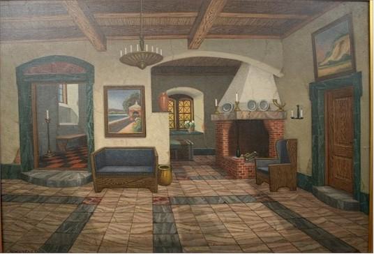 Martoft "Rustic Interior" Oil Painting Early 20th Century - Click Image to Close