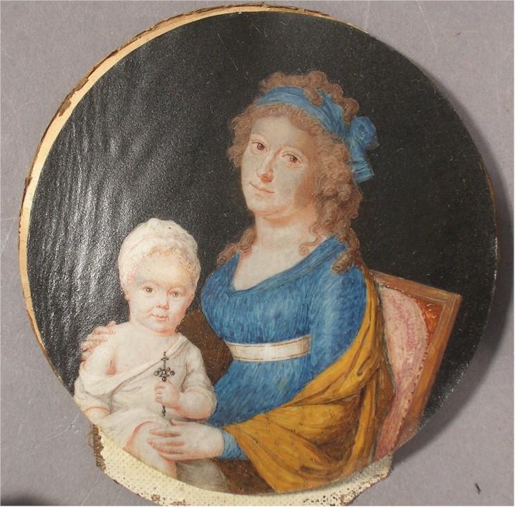 Mother & Child 18th Century Miniature Oil Painting - Click Image to Close