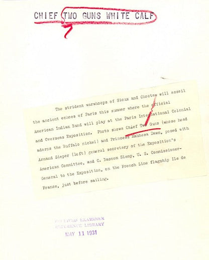 Buffalo Nickel Coin Chief Two Guns Native American Indian Historic Vintage Type 1 Photo, 1931