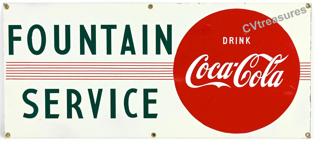 Vintage Advertising Coca-Cola Drink Coca-Cola / Fountain Service Porcelain Sign 1930s/40s