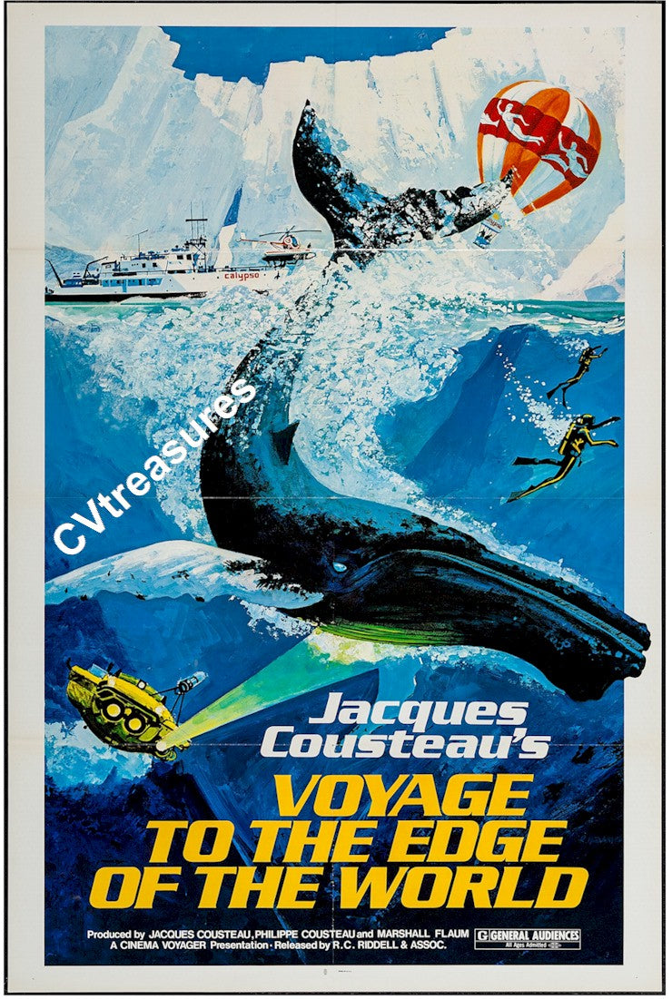 VOYAGE TO THE EDGE OF THE WORLD Nautical Vintage Movie TV Poster scuba diving poster Jacques Cousteau 1976