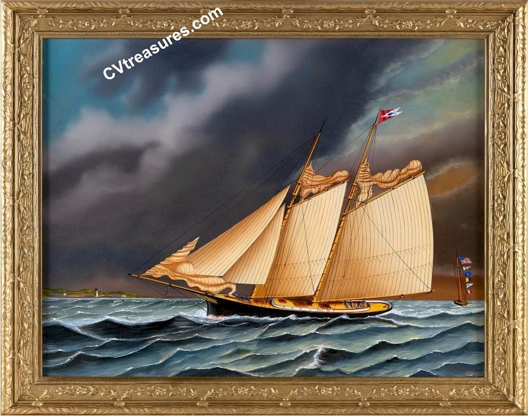 Nautical Art Seascape STUNNING Schooner Oil Marine Painting Jerome Howes  storm clouds