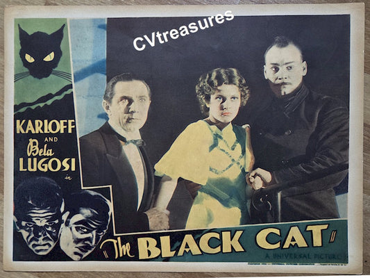 THE BLACK CAT Horror Movie Poster Vintage Lobby Card Boris Karloff Bela Lugosi 1934 A++
