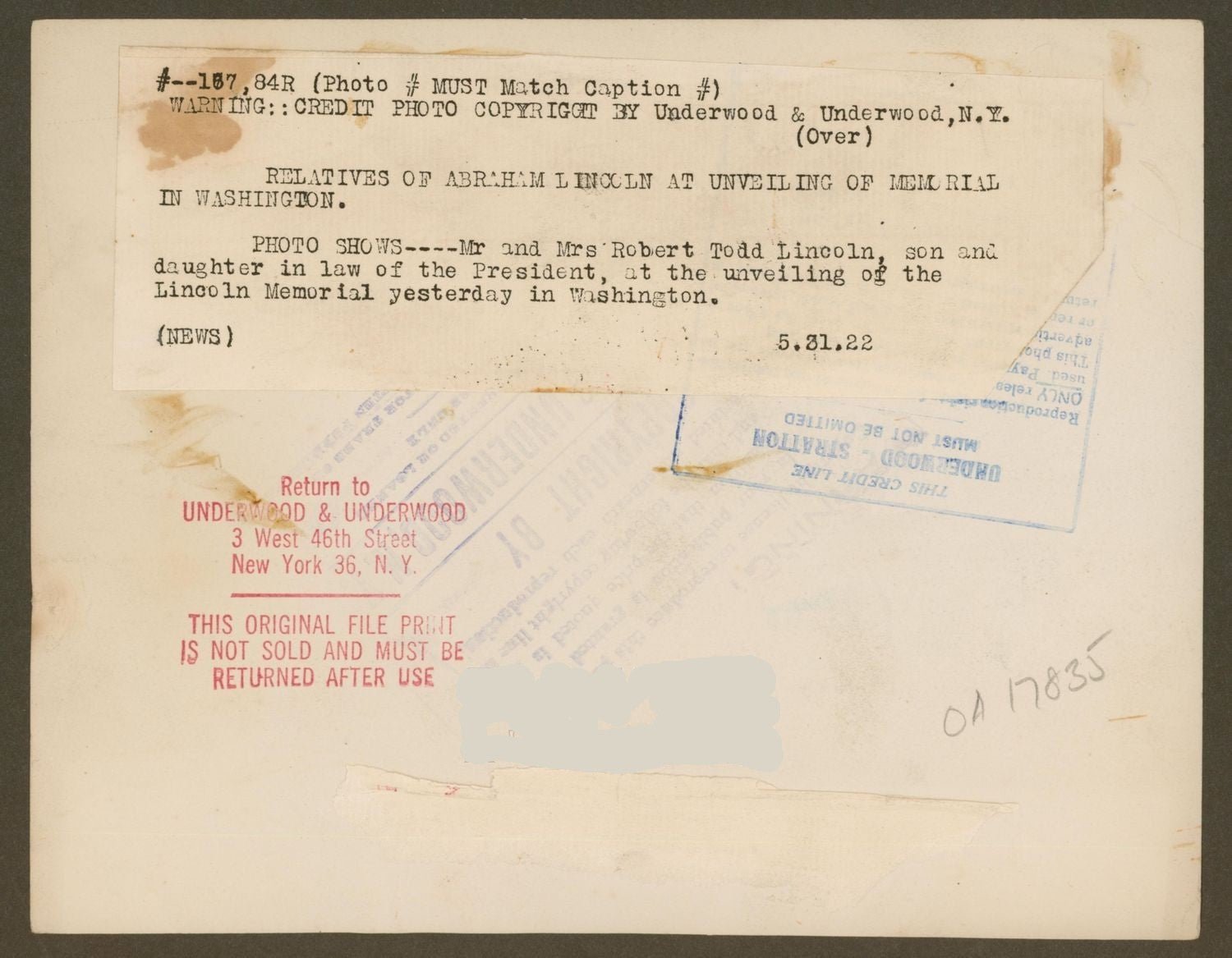 Abraham Lincoln TODD LINCOLN 1922 Vintage Antique TYPE 1 Photo Photograph