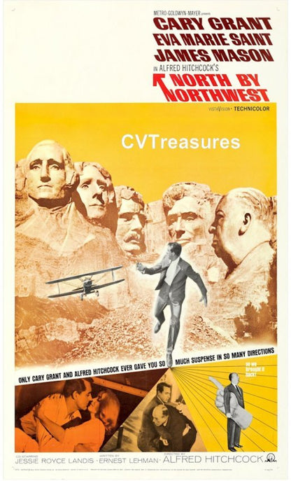 Alfred Hitchcock's North by Northwest Sci Fi Authentic Original Vintage Movie Theater Poster one sheet Cary Grant Guaranteed Authentic