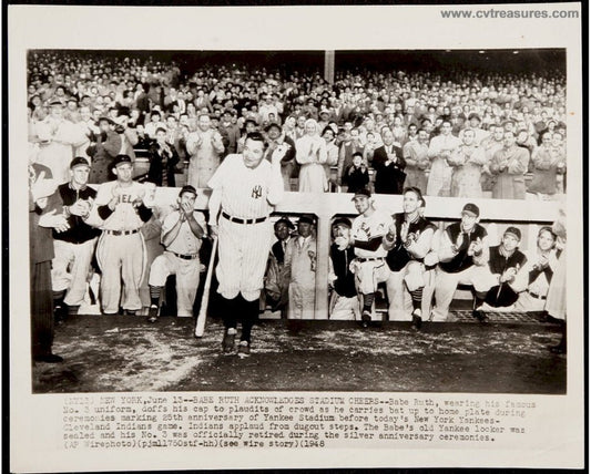 Babe Ruth Original Vintage Baseball Wire Photo 1948
