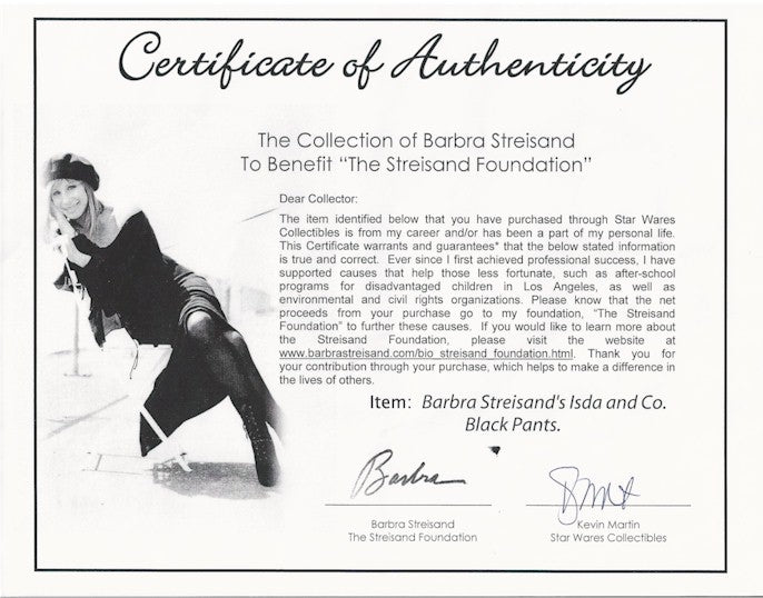 Barbara Streisand Owned and Worn Clothing black pants by Isda