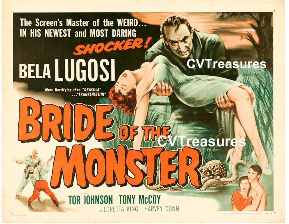 Bride of the Monster Bela Lugosi Half Sheet original vintage Horror movie theater poster Guaranteed Authentic