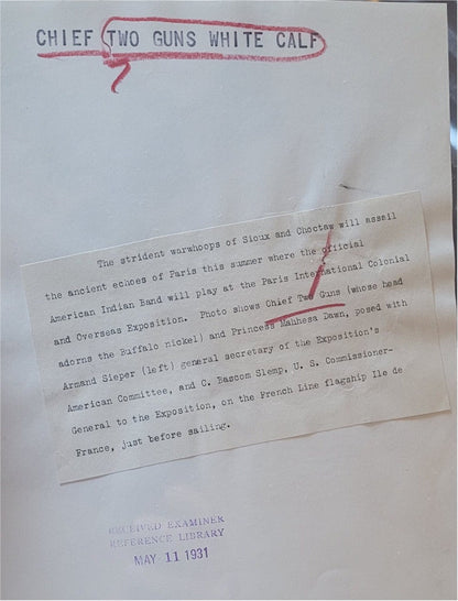 Buffalo Nickel Coin Chief Two Guns Native American Indian Historic Vintage Type 1 Photo, 1931