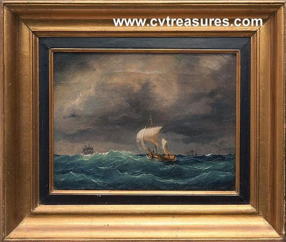 CARL OLSON Stunning Seacsape oil canvas mid - 19th Century