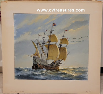 Charles J Lundgren Nautical Marine Seascape Battleship Painting Oil on Canvas