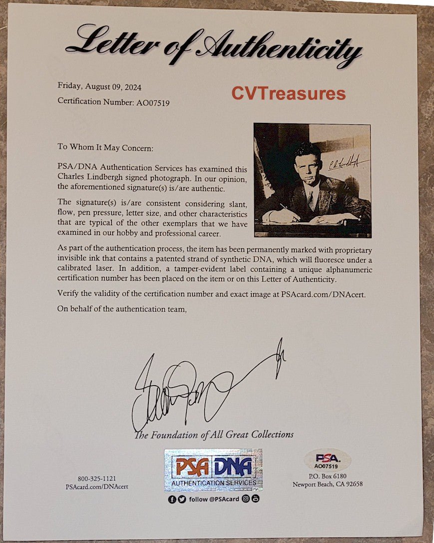 Charles Lindbergh Rare Authentic Signed Autographed Historic Aviation Photo PSA A++