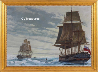 Nautical Art Seascape oil Painting Charles Lundgren Marine Battleship Historical Art 