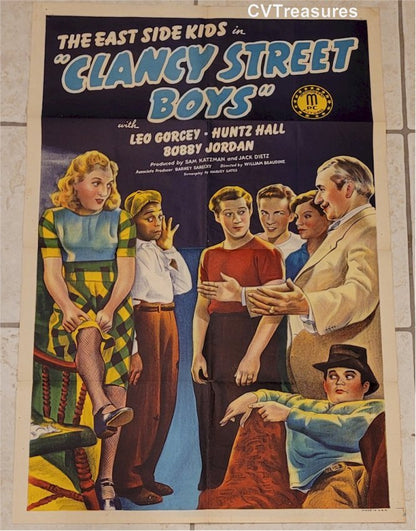 Clancy Street Boys Original Authentic Vintage One Sheet Movie Theater Poster Bowery Boys East Side Kids 