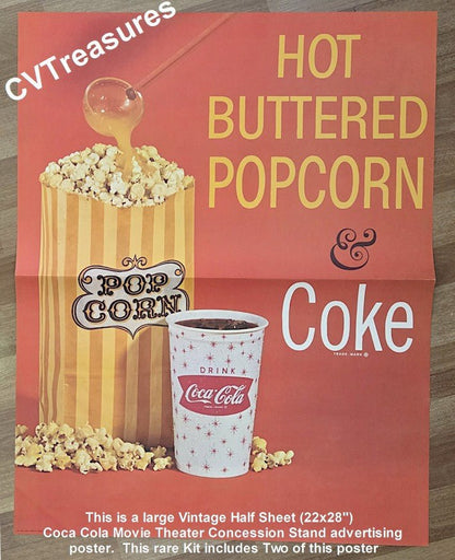 COCA-COLA Hot Buttered Popcorn Vintage Movie Theater Concession Advertising Kit Collection 60s Posters & Lobby displays
