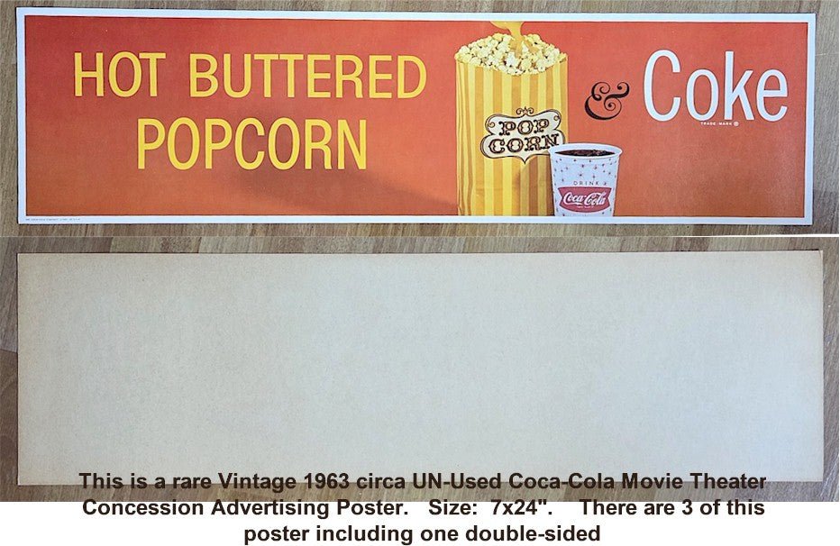 COCA-COLA Hot Buttered Popcorn Vintage Movie Theater Concession Advertising Kit Collection 60s Posters & Lobby displays