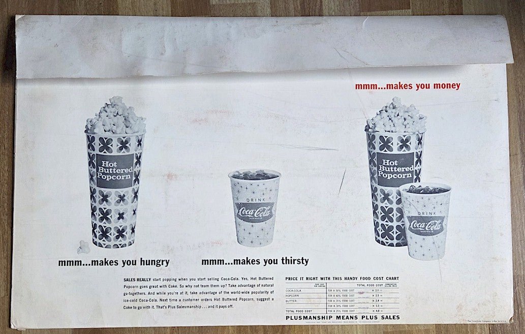COCA-COLA Hot Buttered Popcorn Vintage Movie Theater Concession Advertising Kit Collection 60s Posters & Lobby displays