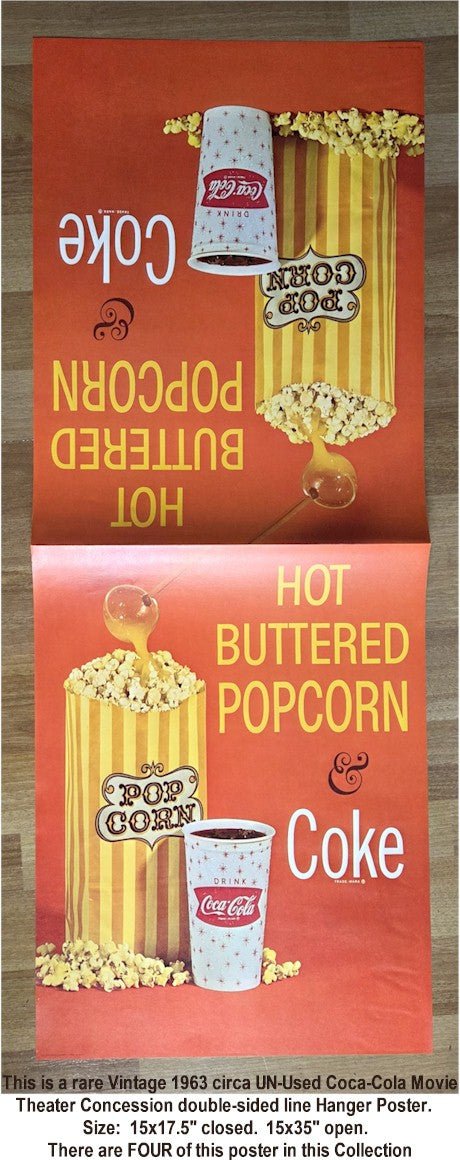 COCA-COLA Hot Buttered Popcorn Vintage Movie Theater Concession Advertising Kit Collection 60s Posters & Lobby displays