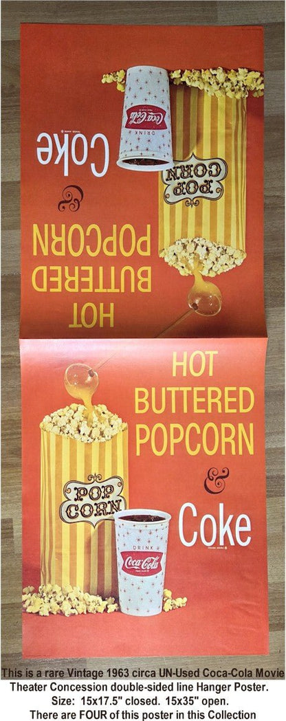 COCA-COLA Hot Buttered Popcorn Vintage Movie Theater Concession Advertising Kit Collection 60s Posters & Lobby displays