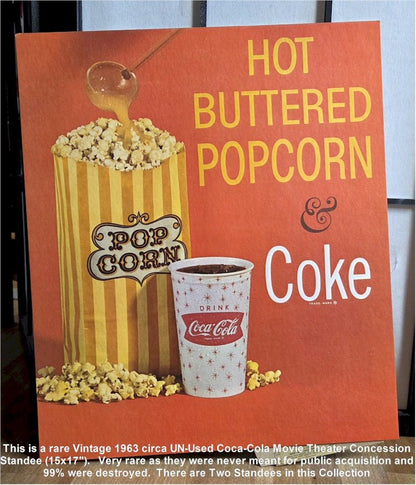 COCA-COLA Hot Buttered Popcorn Vintage Movie Theater Concession Advertising Kit Collection 60s Posters & Lobby displays