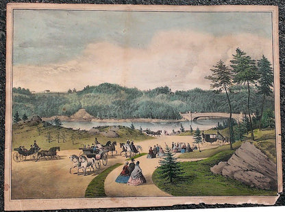 Currier & Ives Hand - colored Engraving of Central Park 1862