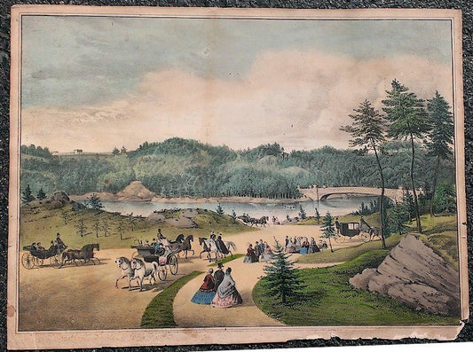 Currier & Ives Hand - colored Engraving of Central Park 1862
