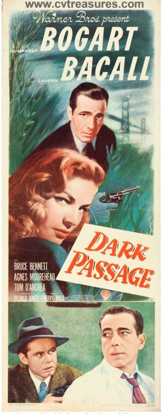 Dark Passage Original Vintage Movie Theater Poster Insert  Humphrey Bogart Lauren Bacall 1947