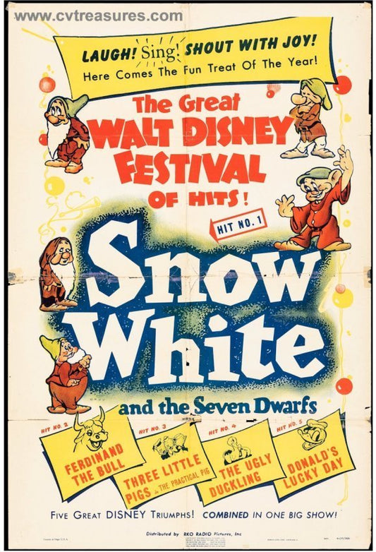 Disney's SNOW WHITE Authentic Original Vintage Movie Theater Poster one sheet Walt Disney Old Antique Memorabilia Collectibles 1940