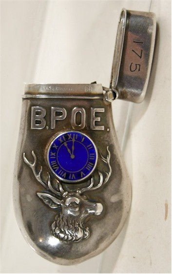 ELKS LODGE SILVER ELKS TOOTH FIGURAL POCKET MATCH SAFE 1899