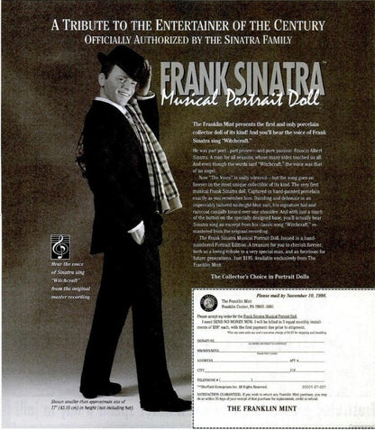 Franklin Mint Frank Sinatra Porcelain Musical Sinigng Doll 1998