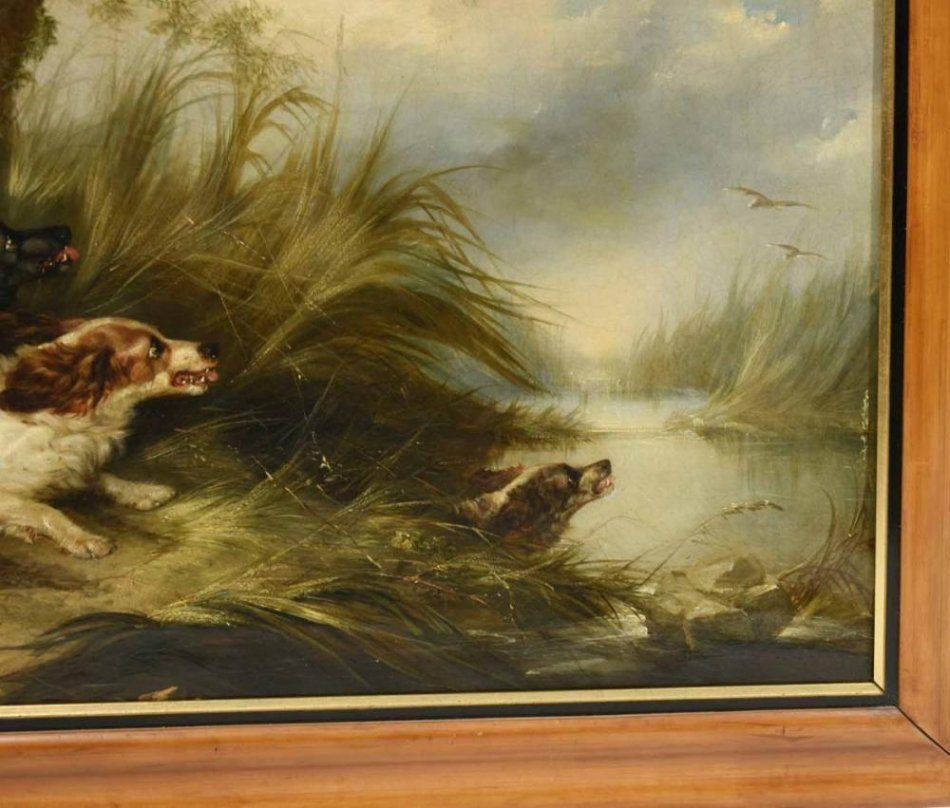 George Armfield Antique Vintage Oil Canvas Painting Hunting Bird Dog Canine Artwork authentic 1