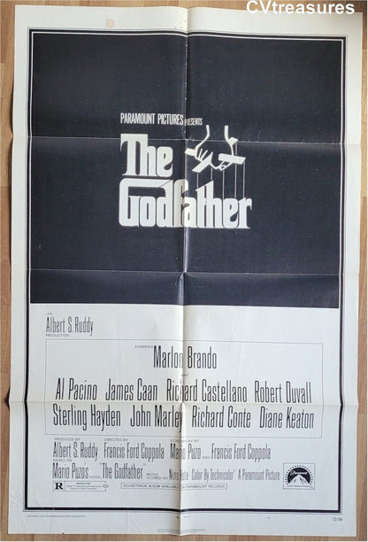 Godfather Original Authentic Vintage Movie Theater Poster One Sheet Marlon Brando 1972