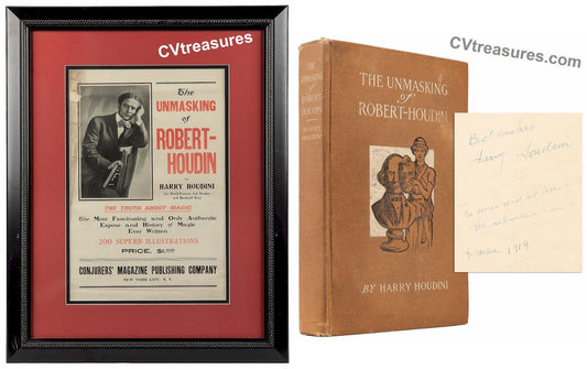 HARRY HOUDINI SIGNED AUTOGRAPHED Book and Rare Book Tour Advertising Banner Poster 1908