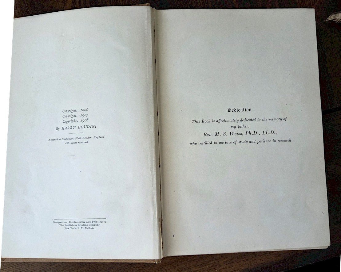 HARRY HOUDINI SIGNED AUTOGRAPHED Rare Historic Magic Book 1908