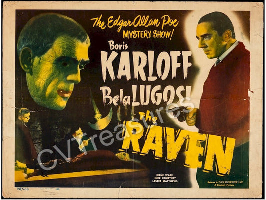 Horror Movie Poster RAVEN Authentic Original Vintage Half Sheet Film Poster Boris Karloff Bela Lugosi 1948