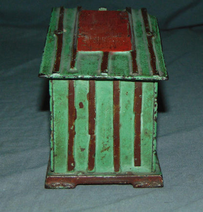 J & E Stevens Cast Iron Mechanical Cabin Antique Toy Bank, 1885