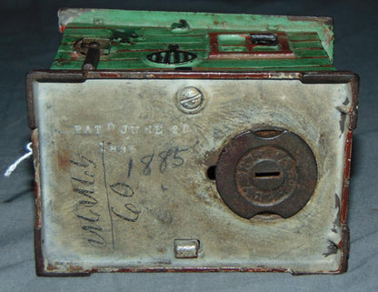 J & E Stevens Cast Iron Mechanical Cabin Antique Toy Bank, 1885