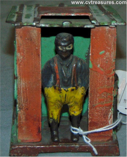 J & E Stevens, Cast Iron Mechanical Cabin Toy Bank Guaranteed Authentic