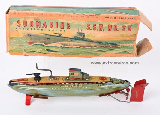Japan Vintage WindupTin "Nautilus" Submarine Marusan w/BOX 1954