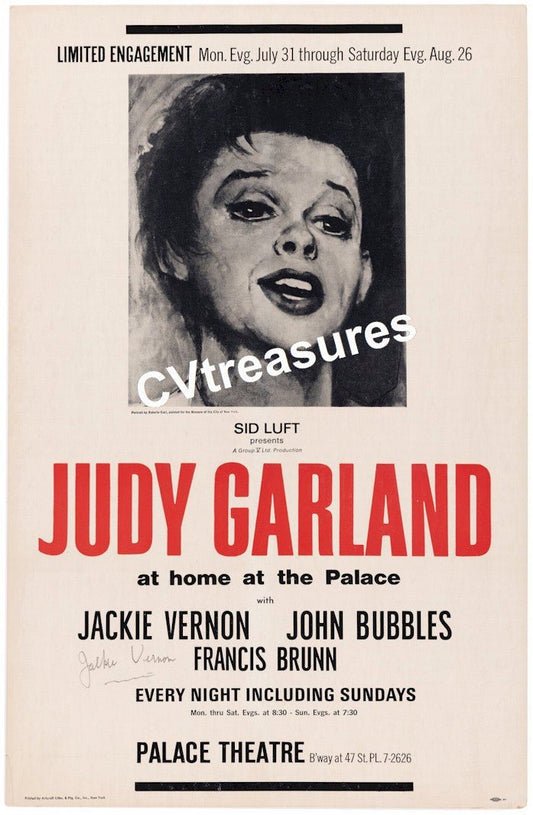 JUDY GARLAND Vintage Original Concert Poster 1967 New York, NY Palce Theatre