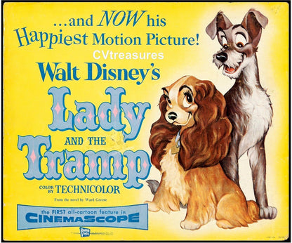 Lady and the Tramp Disney Original Authentic Vintage Movie Theater Poster Title Lobby Card, 1955