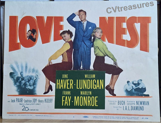 LOVE NEST Original Authentic Vintage Title Lobby Card Movie Poster MARILYN MONROE 1951
