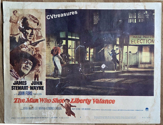 Man Who Shot Liberty Valance Original Authentic Vintage Western Movie Theater Poster Lobby Card John Wayne James Stewart 4b