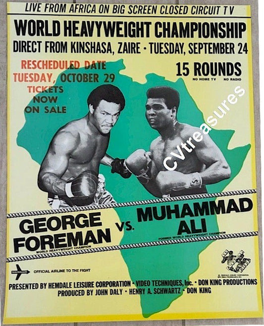 Muhammad Ali Foreman Rare Fight Boxing Poster 1974 telecast