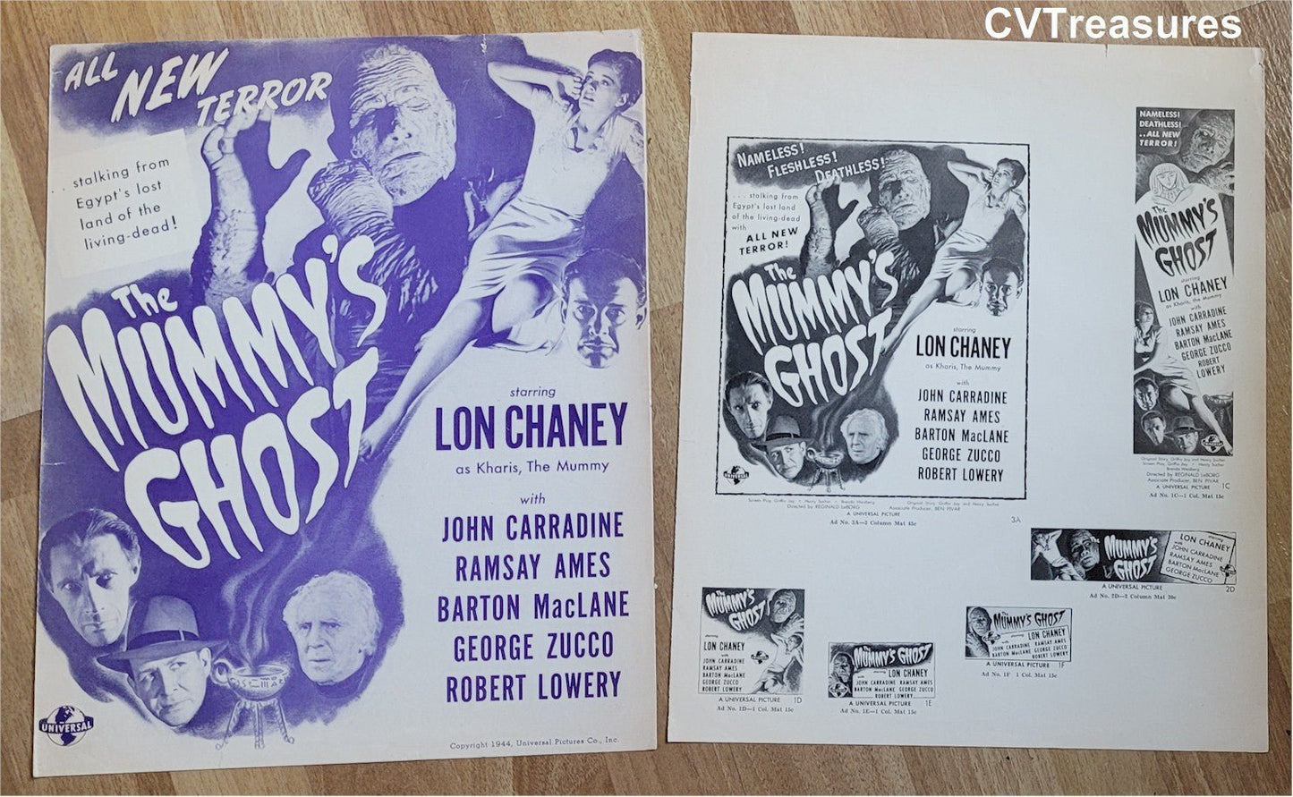 Mummy's Ghost Original Vintage Horror UNcut Movie Theater Pressbook Lon Chaney Jr. John Carradine