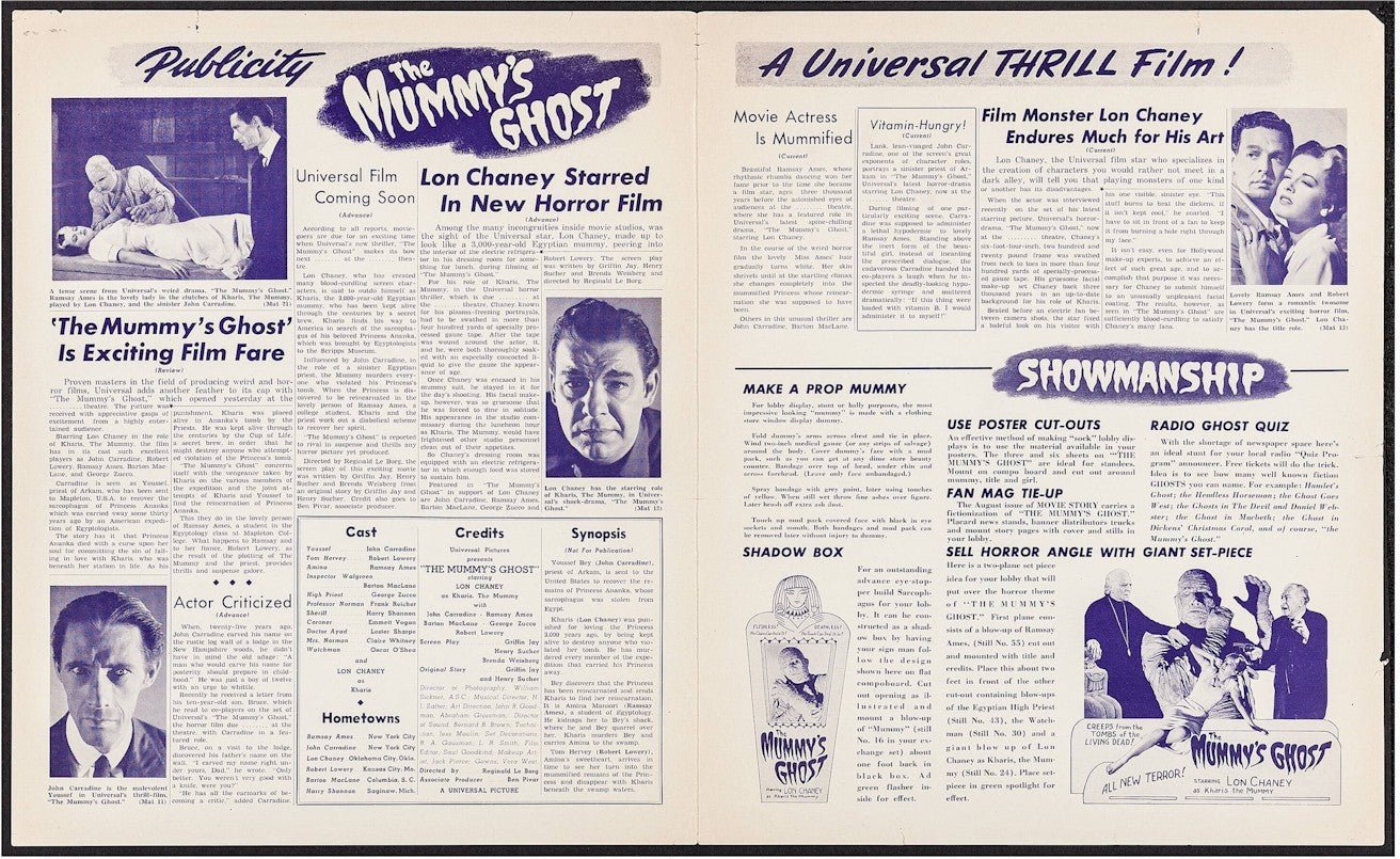 Mummy's Ghost Original Vintage Horror UNcut Movie Theater Pressbook Lon Chaney Jr. John Carradine