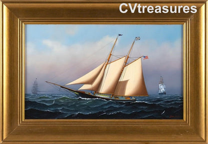 Nautical Art Seascape STUNNING Schooner Oil Marine Painting Jerome Howes