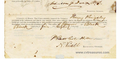 ORIGINALAuthentic Civil War Enlistment Letter Black Soldier 1863