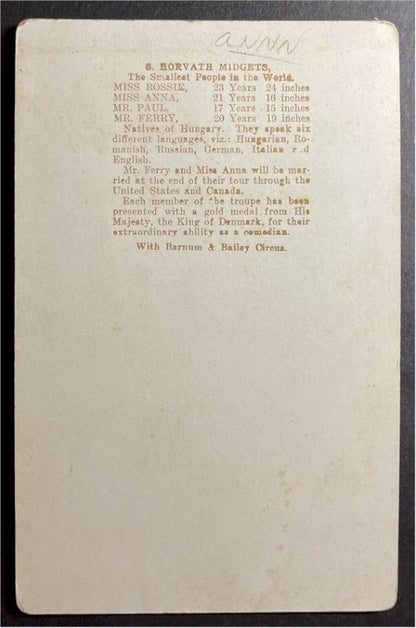 Original Vintage Antique Circus CDV Photo Barnum Horvath Midgets