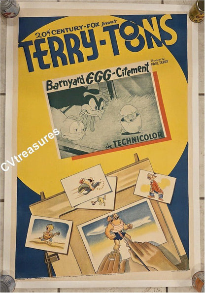 Original Vintage Movie Poster Animation one sheet BARNYARD EGG - Citement Terry Toons 1939
